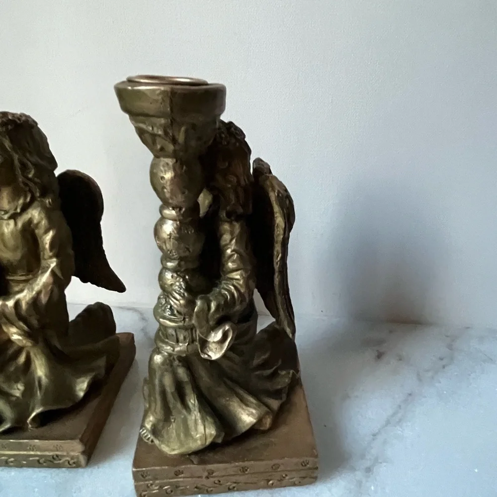 Classics Pair Vintage Angels Carved Candlestick Holders